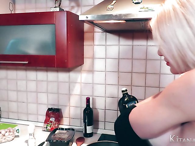 Perfect blonde Kitana Lure with big hooters goes wild in the kitchen