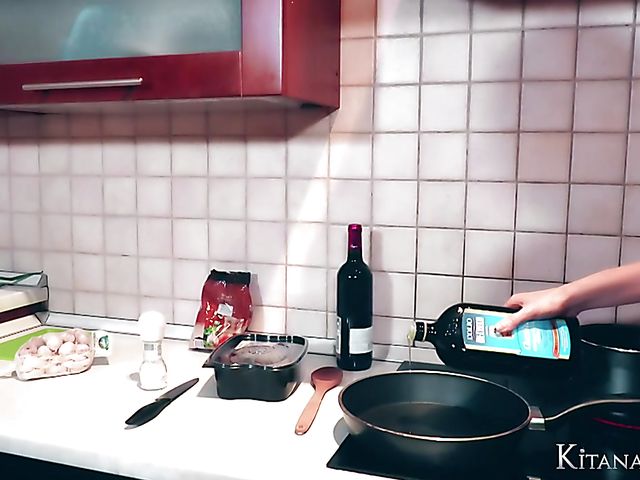 Perfect blonde Kitana Lure with big hooters goes wild in the kitchen