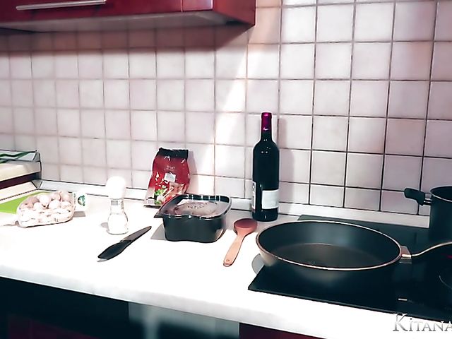 Perfect blonde Kitana Lure with big hooters goes wild in the kitchen