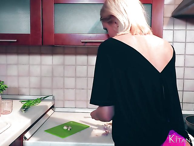 Perfect blonde Kitana Lure with big hooters goes wild in the kitchen