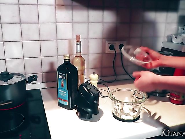 Perfect blonde Kitana Lure with big hooters goes wild in the kitchen