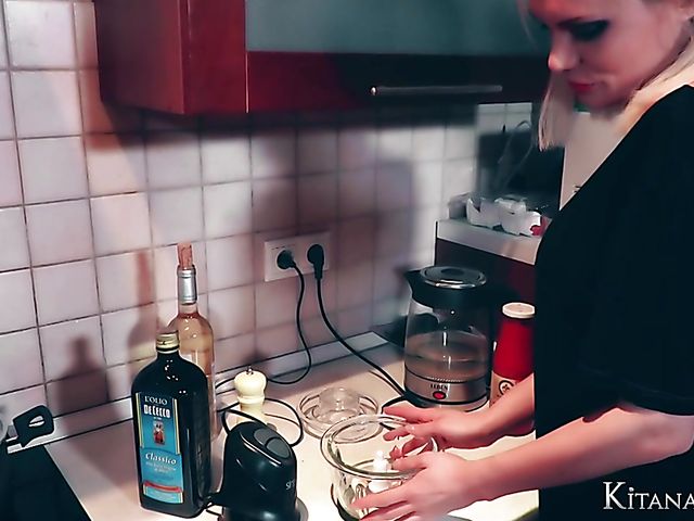 Perfect blonde Kitana Lure with big hooters goes wild in the kitchen