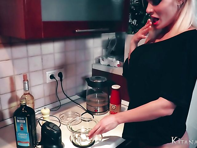 Perfect blonde Kitana Lure with big hooters goes wild in the kitchen