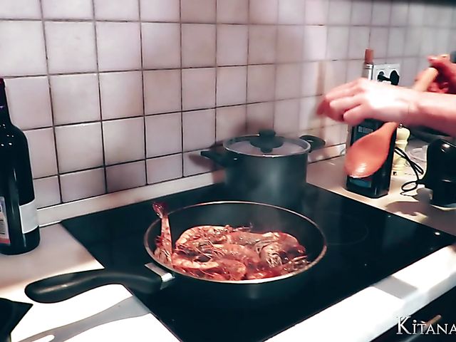 Perfect blonde Kitana Lure with big hooters goes wild in the kitchen