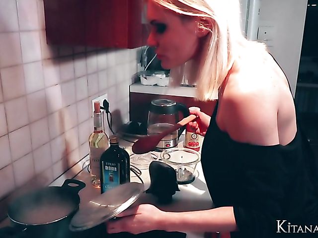 Perfect blonde Kitana Lure with big hooters goes wild in the kitchen