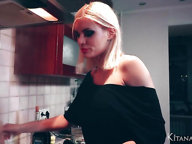 Perfect blonde Kitana Lure with big hooters goes wild in the kitchen