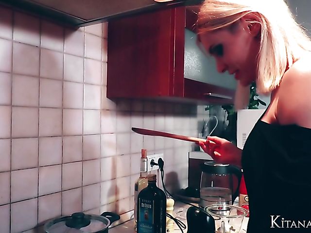 Perfect blonde Kitana Lure with big hooters goes wild in the kitchen