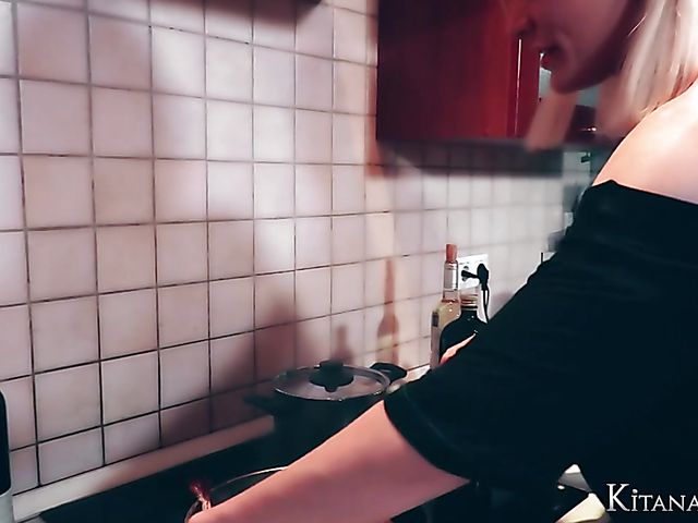 Perfect blonde Kitana Lure with big hooters goes wild in the kitchen