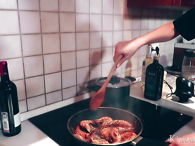 Perfect blonde Kitana Lure with big hooters goes wild in the kitchen