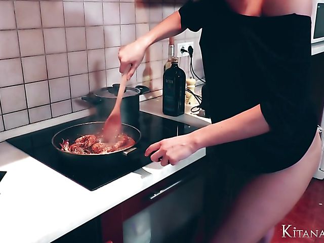 Perfect blonde Kitana Lure with big hooters goes wild in the kitchen