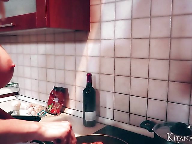 Perfect blonde Kitana Lure with big hooters goes wild in the kitchen