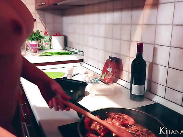 Perfect blonde Kitana Lure with big hooters goes wild in the kitchen