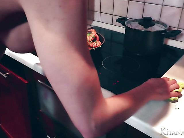 Perfect blonde Kitana Lure with big hooters goes wild in the kitchen