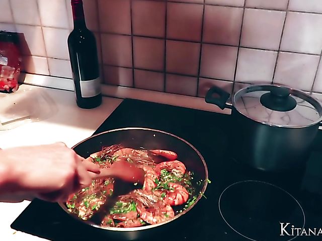 Perfect blonde Kitana Lure with big hooters goes wild in the kitchen