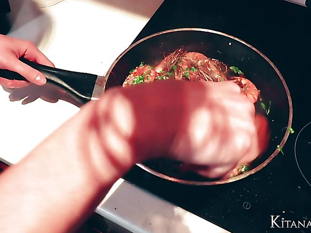 Perfect blonde Kitana Lure with big hooters goes wild in the kitchen