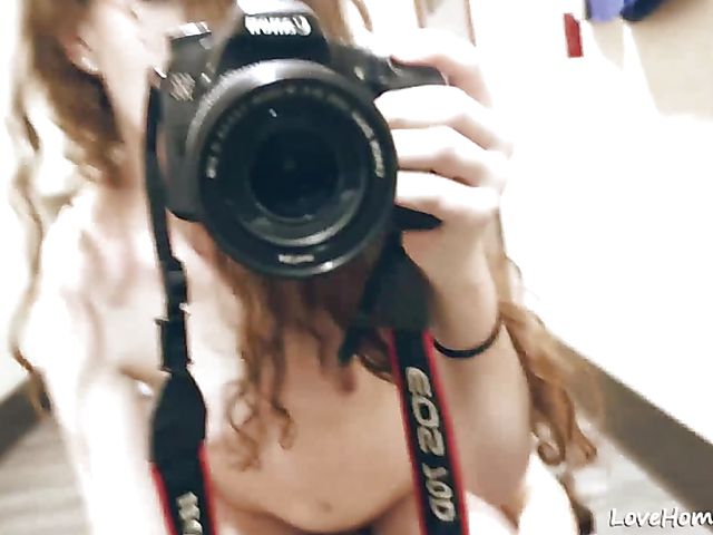 Hot girlfriend sucks and fucks in front of the mirror