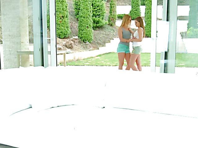 Cute lesbians Tiffany Tatum and Violette Pink get it on