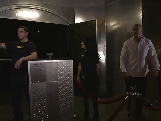 Petite security girl Megan Rain gets her tiny pussy pounded