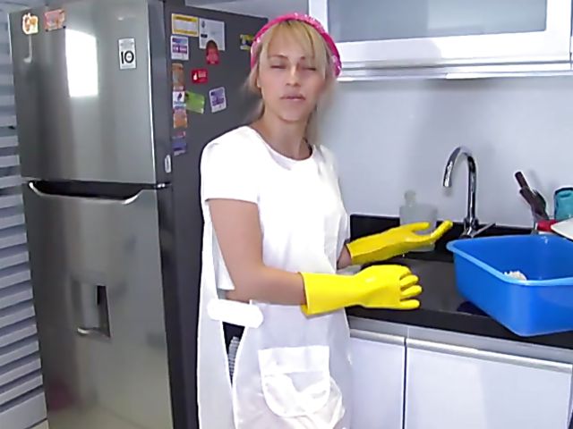 Latina maid gets banged POV in the kitchen