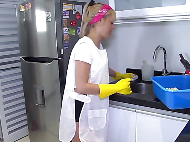 Latina maid gets banged POV in the kitchen