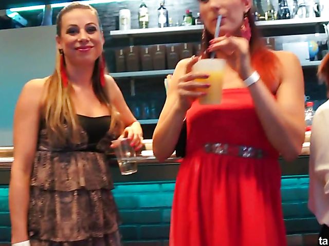 Lesbian drunk babes dancing and having fun