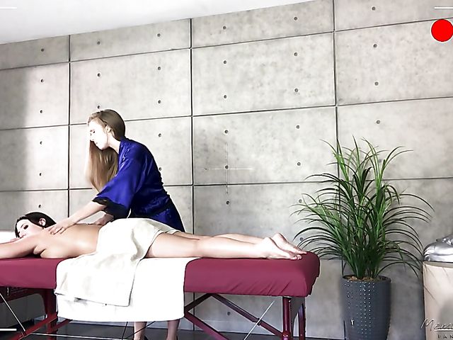 Huge tits lesbian Angela White gets massaged by Lena Paul