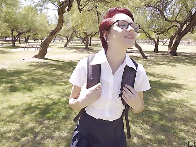 Short hair teen Cadey Mercury gets banged on a leash