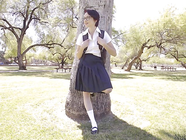 Short hair teen Cadey Mercury gets banged on a leash