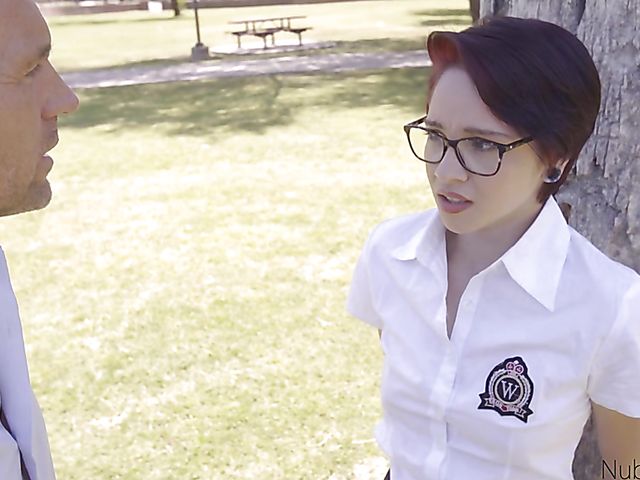 Short hair teen Cadey Mercury gets banged on a leash