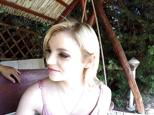 Outdoor cock sucking with chesty Katy Jayne