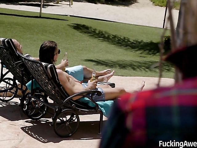 Poolside sex with natural busty Lena Paul