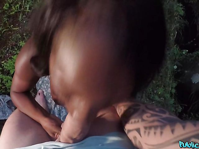 Busty black hitchhiker Jai James takes a white sausage