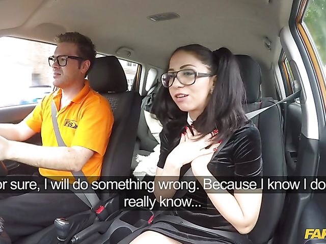 Bespectacled Spanish teen Julia De Lucia gets nailed in the car