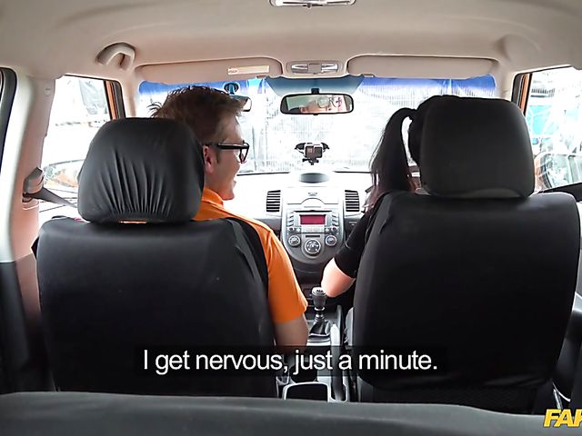 Bespectacled Spanish teen Julia De Lucia gets nailed in the car