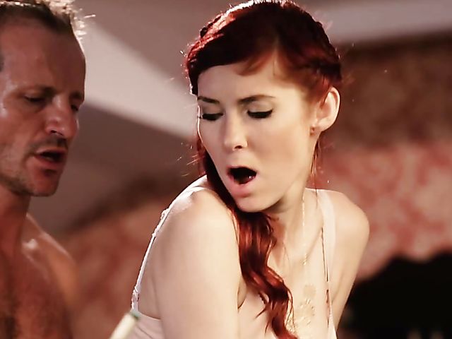 Stunning redhead Kattie Gold plays pool and gets pounded hard