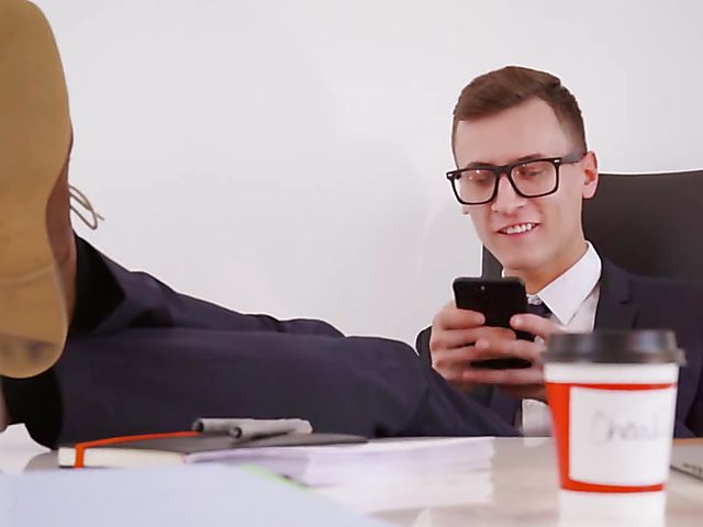 Office fuck with ponytailed redhead Belle Claire