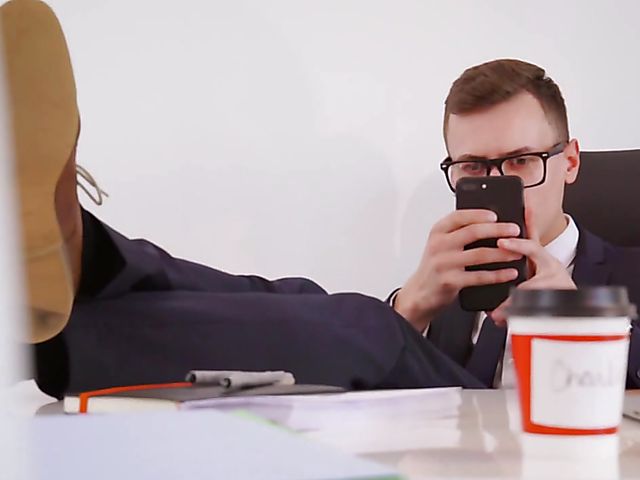 Office fuck with ponytailed redhead Belle Claire