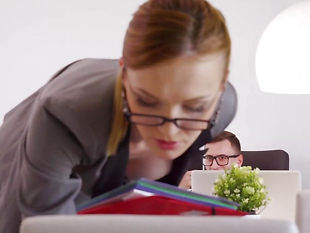 Office fuck with ponytailed redhead Belle Claire