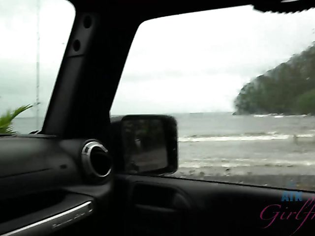 Car sex with his petite girlfriend Elsa Jean