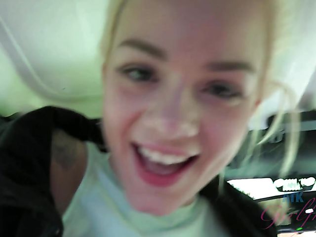 Car sex with his petite girlfriend Elsa Jean