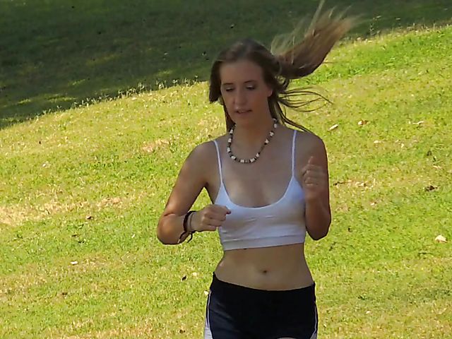 Sweet jogger Dakota flashing pussy in the park