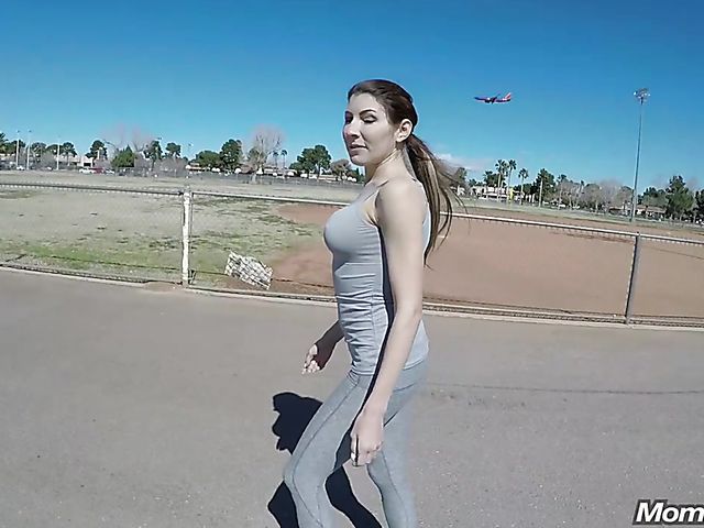 MILF tits job and cunt flashing in public