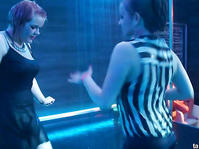 Wet drunk girls dancing at a party