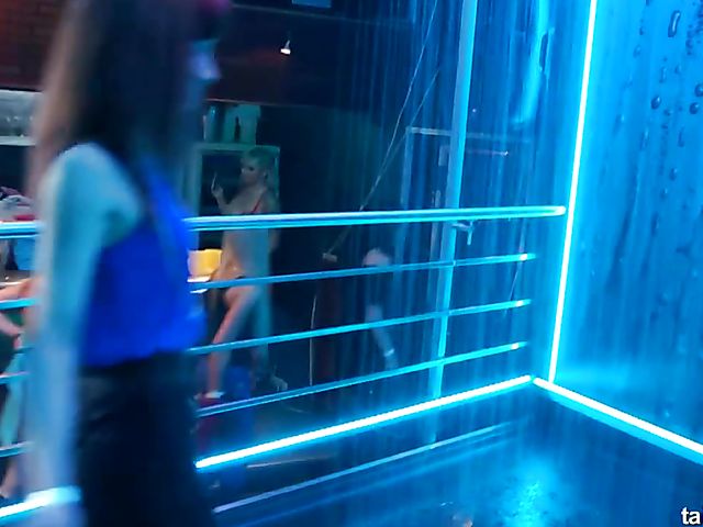 Wet drunk girls dancing at a party