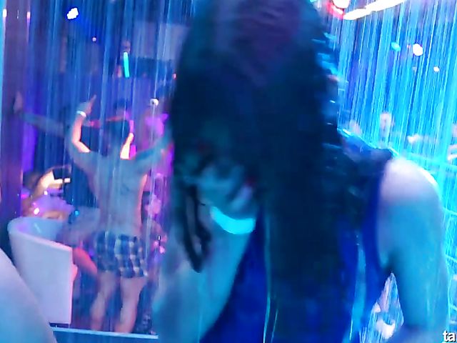 Wet drunk girls dancing at a party