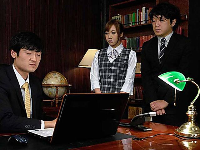 Slutty Japanese secretary enjoys a rough threesome in the office