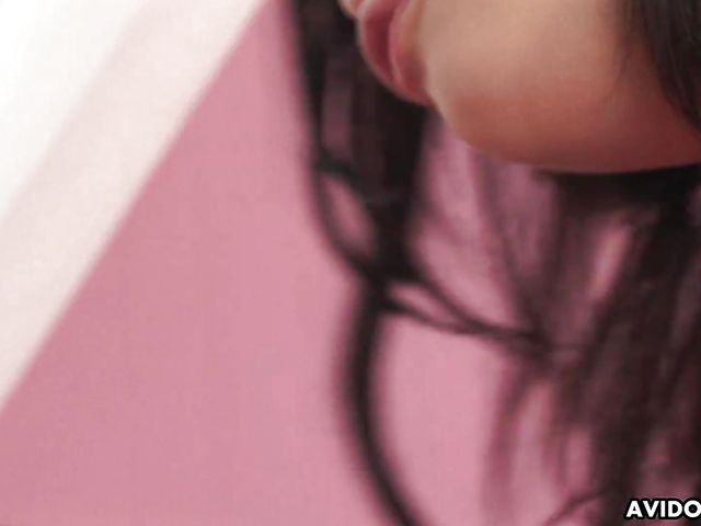 Flat chested Asian teen vigorously rides a hairy meat rocket