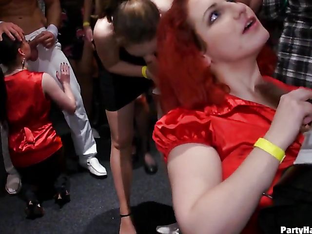 Party blowjob in the crowd with dirty strippers