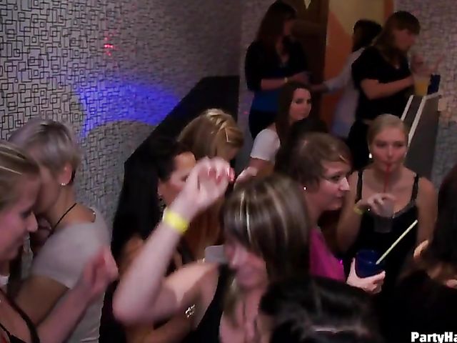 Party blowjob in the crowd with dirty strippers