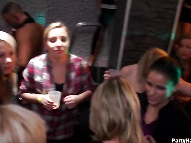 Party blowjob in the crowd with dirty strippers